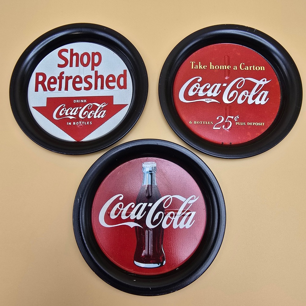 Vintage 1994 Coca-Cola Mini Metal Trays Coasters Set of 3 Coke Advertising Art